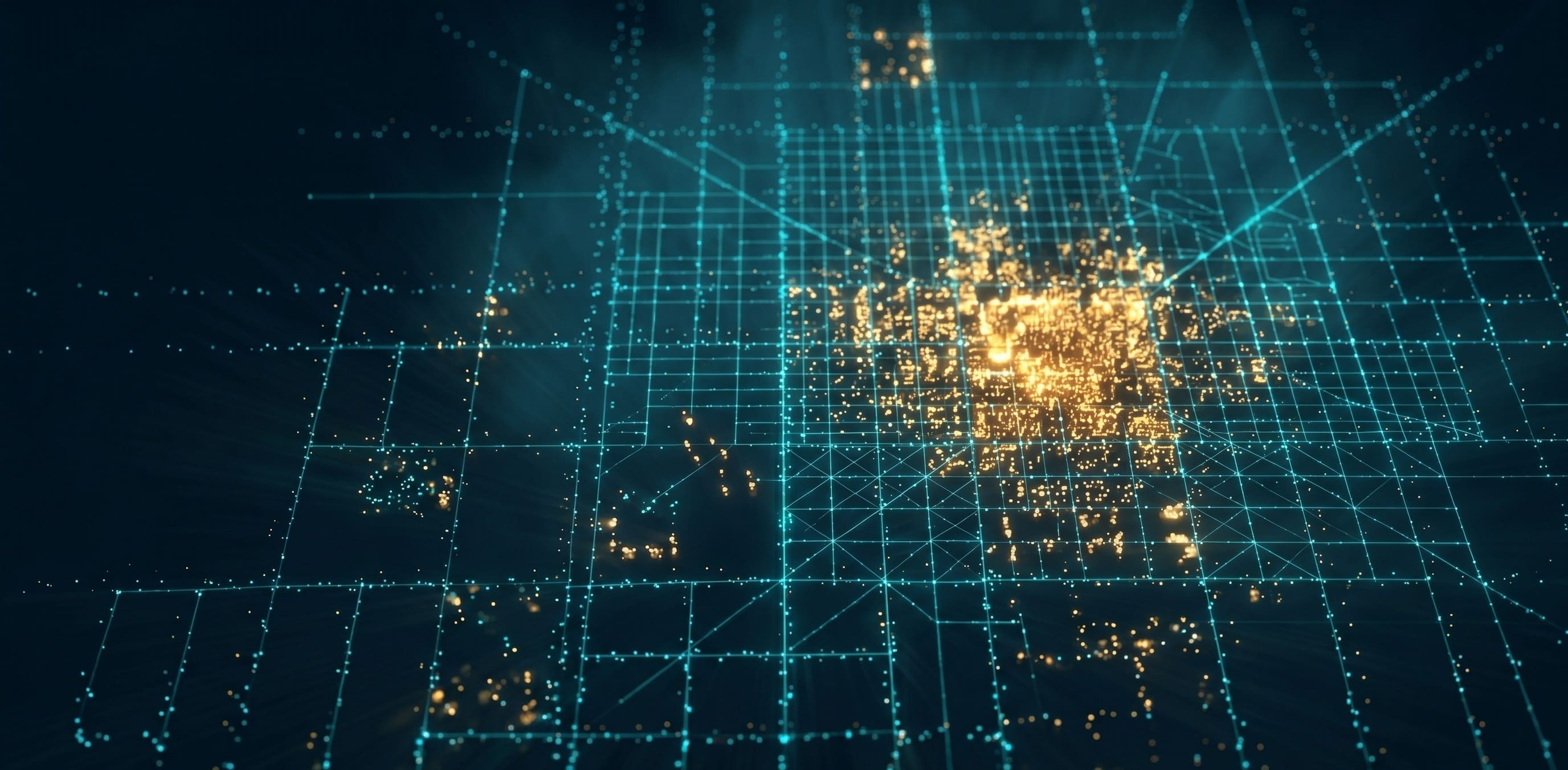 Visualización tridimensional de una retícula de datos urbanos.